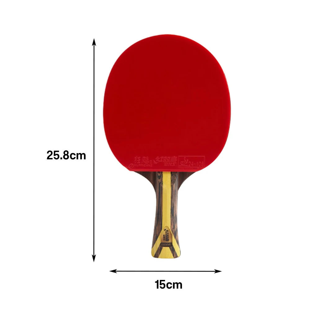 DHS 9-Star Shakehand Table Tennis Paddle Set - Carbon Power, Strong Spin & Speed, Includes 6 Balls & Case - Red