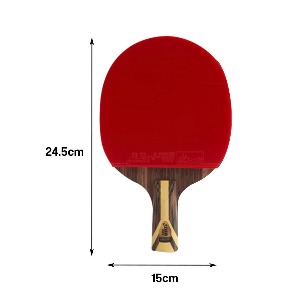DHS 9-Star Penhold Table Tennis Paddle Set - PRO Arylate-Carbon Blade, Hurricane 3 + Hurricane 8 Rubbers, Faster Speed & Strong Spin - Includes 6 Balls & Case - Red