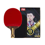 DHS 9-Star Penhold Table Tennis Paddle Set - PRO Arylate-Carbon Blade, Hurricane 3 + Hurricane 8 Rubbers, Faster Speed & Strong Spin - Includes 6 Balls & Case - Red