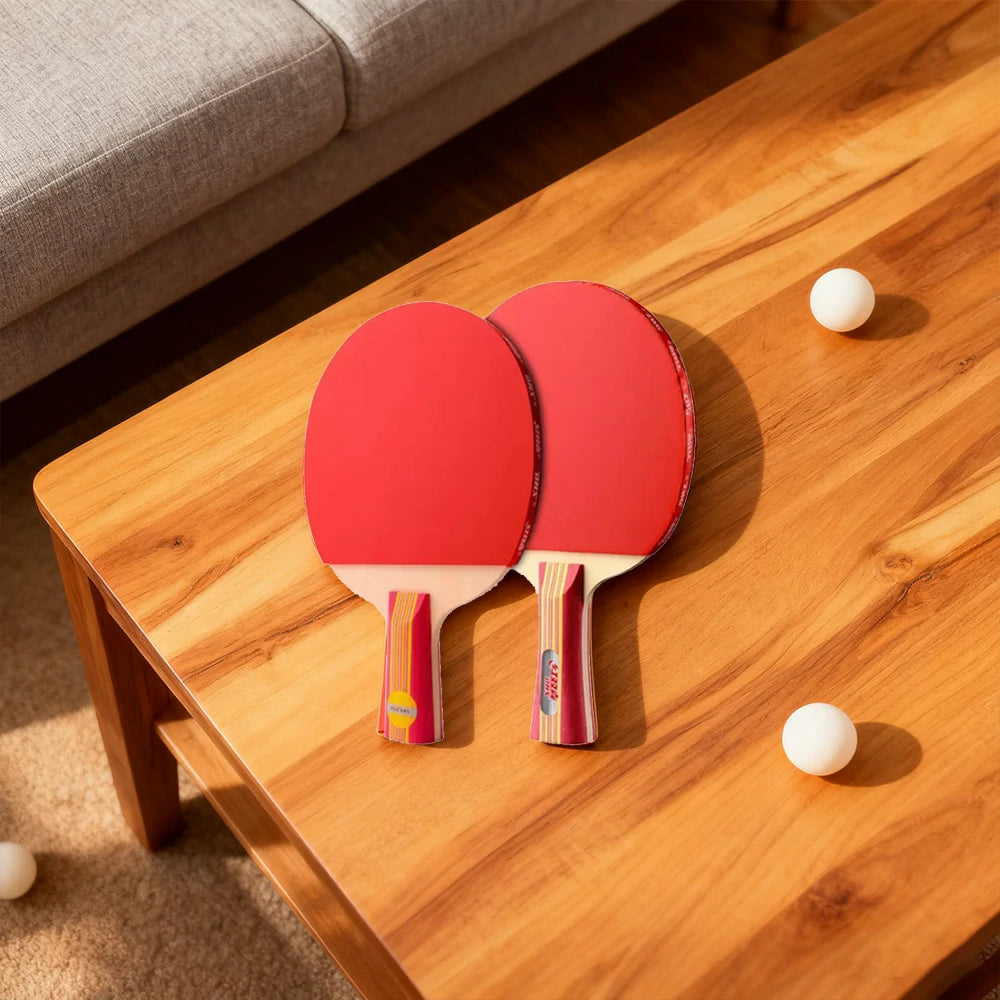 DHS Type II Kids Table Tennis Set - 2 Shakehand Paddles + 6 Balls & Case, Easy Control for Recreation & Training - Red