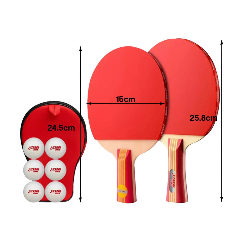 DHS Type II Kids Table Tennis Set - 1 Shakehand + 1 Penhold Paddle with 6 Balls & Case, Easy Control for Fun & Training - Red