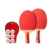 DHS Type II Kids Table Tennis Set - 2 Shakehand Paddles + 6 Balls & Case, Easy Control for Recreation & Training - Red