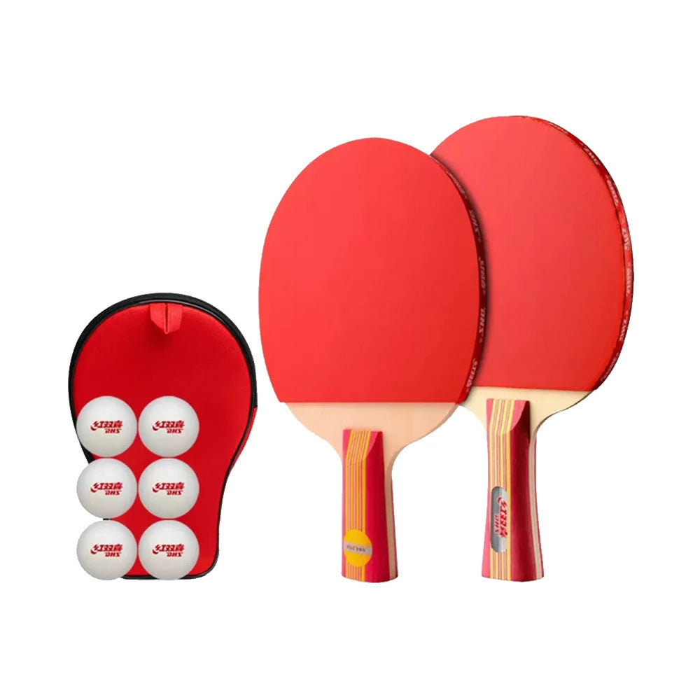 DHS Type II Kids Table Tennis Set - 1 Shakehand + 1 Penhold Paddle with 6 Balls & Case, Easy Control for Fun & Training - Red