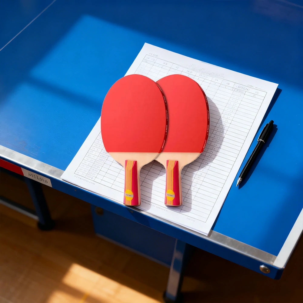 DHS Type II Kids Table Tennis Set - 2 Penhold Paddles + 6 Balls & Case, Easy Control for Recreation & Training - Red