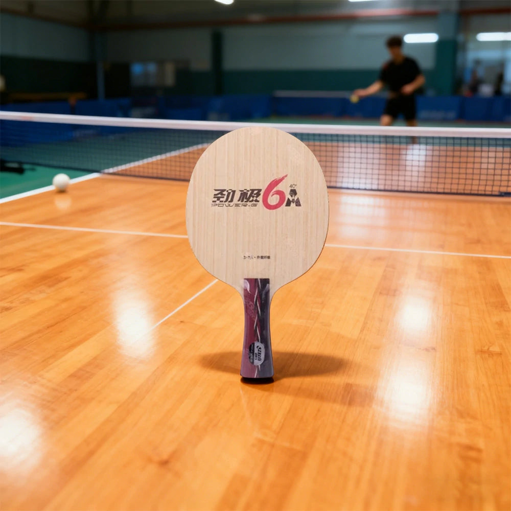 DHS 6A Shakehand Table Tennis Paddle Set - 5+2A Fiber Blade with Hurricane 3 & TinArc 5, Hard Feel & High Elasticity - Includes Case & Balls - Red