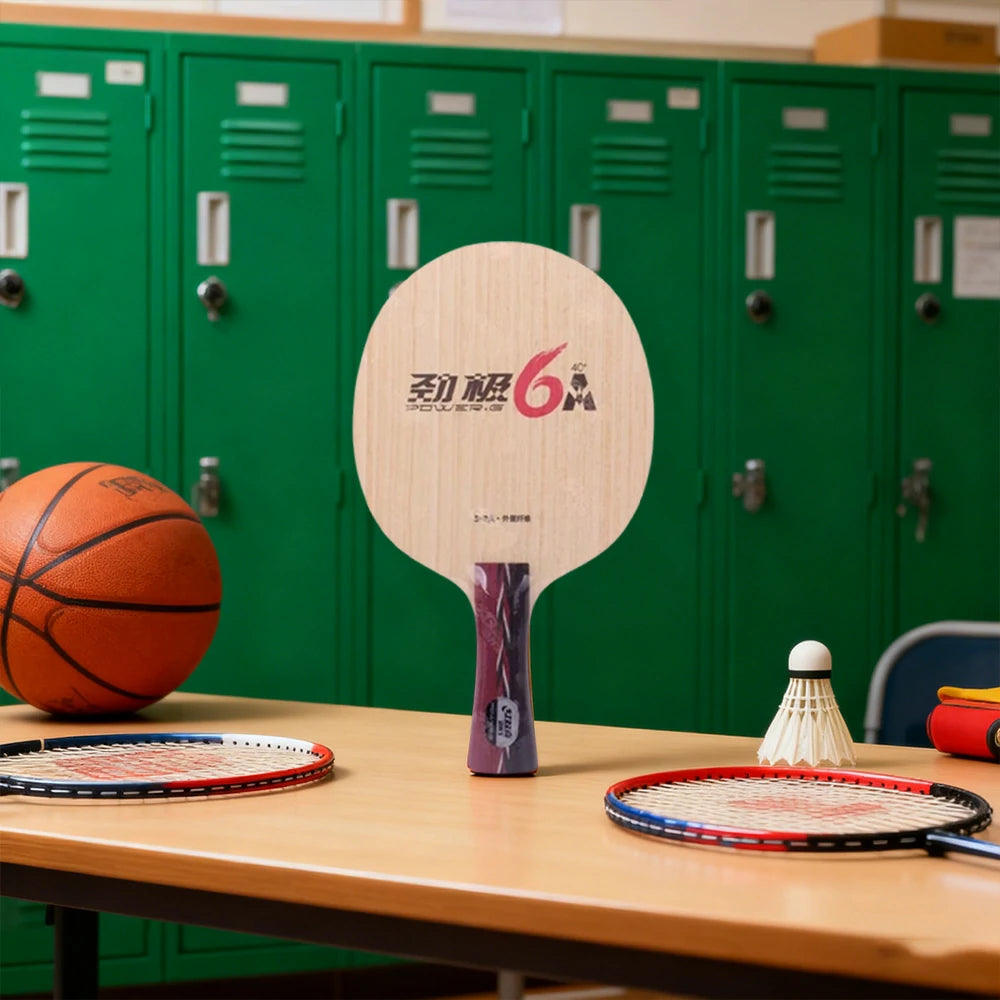 DHS 6A Shakehand Table Tennis Paddle Set - 5+2A Fiber Blade with Hurricane 3 & TinArc 5, Hard Feel & High Elasticity - Includes Case & Balls - Red