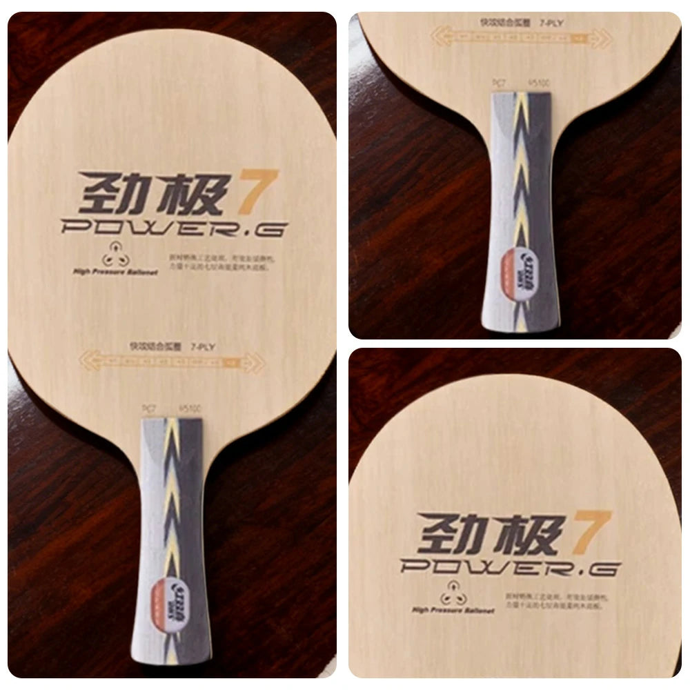 DHS 7 Shakehand Table Tennis Paddle - 7-Ply Wood Offensive Blade with PF4 High-Tack Rubber, Strong Rebound and Easy Control