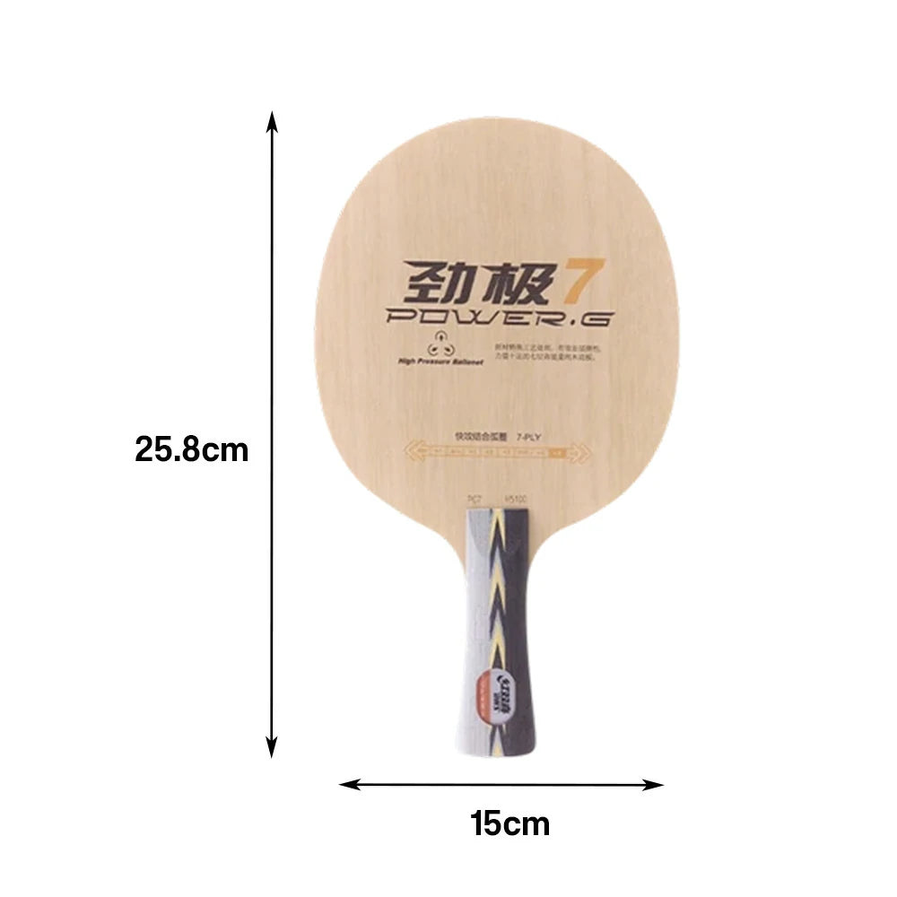 DHS 7 Shakehand Table Tennis Paddle - 7-Ply Wood Offensive Blade with PF4 High-Tack Rubber, Strong Rebound and Easy Control