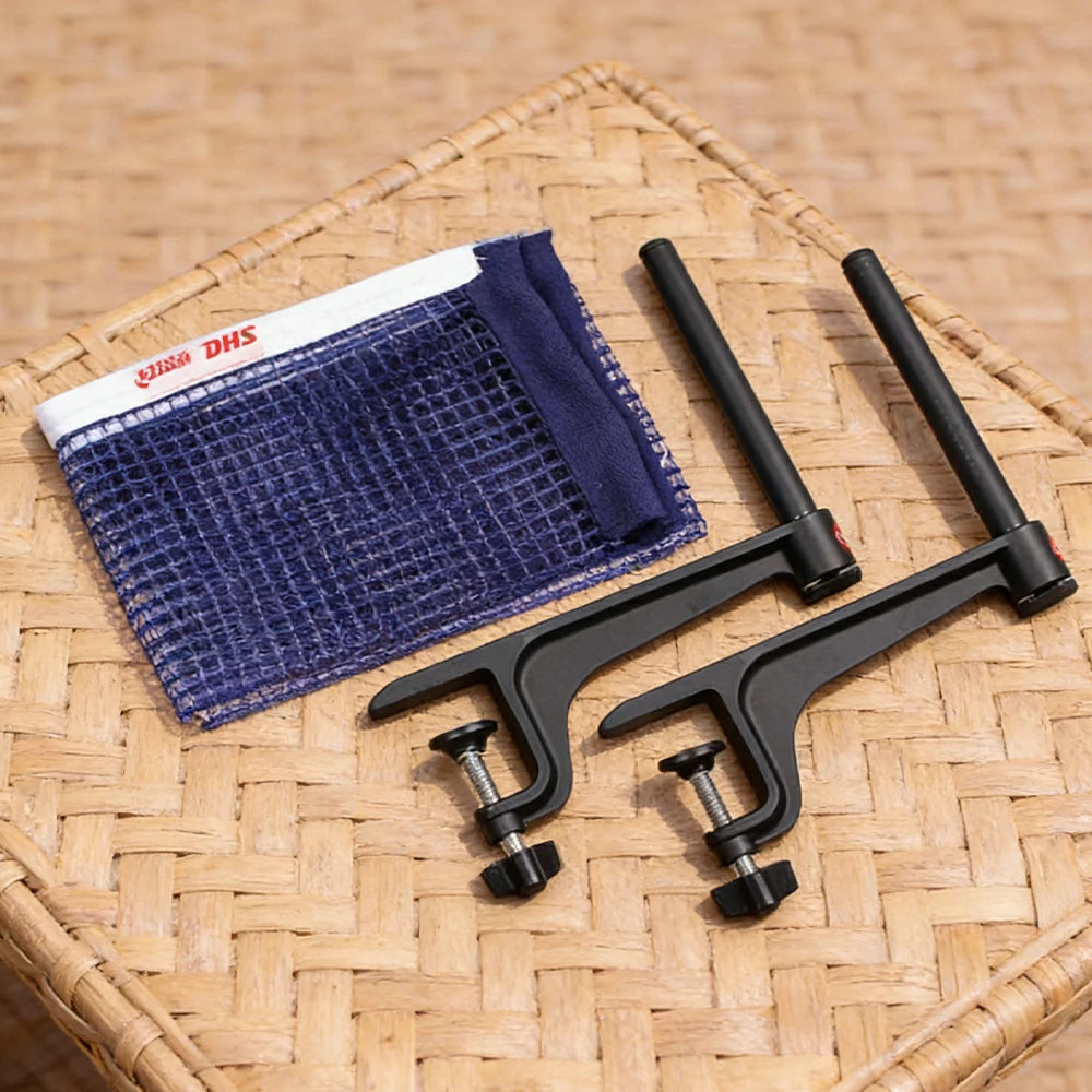DOUBLE HAPPINESS Table Tennis Net Set - Clamp-On Adjustable Design - Durable Metal Bracket - Foldable Posts for Tables up to 4.2cm Thick