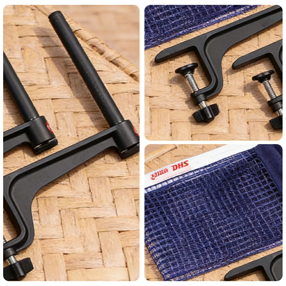 DOUBLE HAPPINESS Table Tennis Net Set - Clamp-On Adjustable Design - Durable Metal Bracket - Foldable Posts for Tables up to 4.2cm Thick