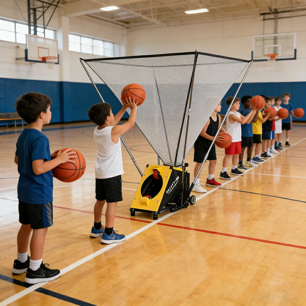 DUNK MASTER 290/350cm Basketball Shooting Machine - 4 Telescopic Rods, 21V Lithium Battery, Waterproof & Impact-Resistant, Compatible with 6# & 7# Balls