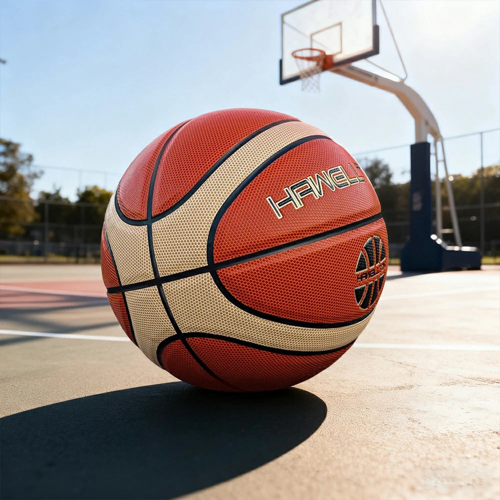 DUNK MASTER Basketball 7# – Soft Rebound, Durable PU Leather – Wide Channel Grip, Moisture-Wicking, Upgraded Nylon Bladder - Red&Beige