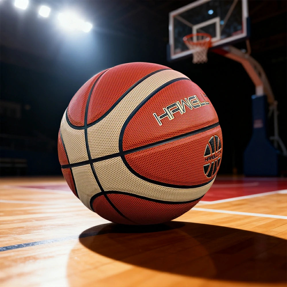 DUNK MASTER Basketball 7# – Soft Rebound, Durable PU Leather – Wide Channel Grip, Moisture-Wicking, Upgraded Nylon Bladder - Red&Beige