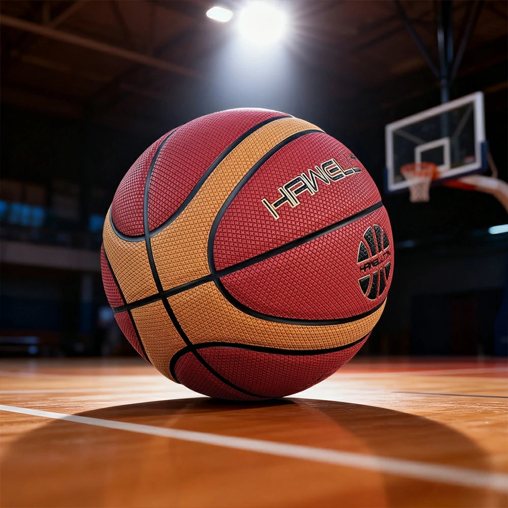 DUNK MASTER Basketball 7# – Soft Rebound, Durable PU Leather – Wide Channel Grip, Moisture-Wicking, Upgraded Nylon Bladder - Red&Brown