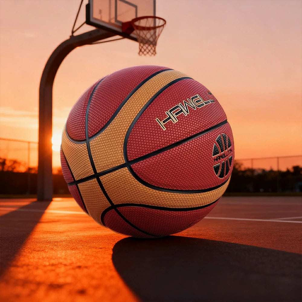 DUNK MASTER Basketball 7# – Soft Rebound, Durable PU Leather – Wide Channel Grip, Moisture-Wicking, Upgraded Nylon Bladder - Red&Brown