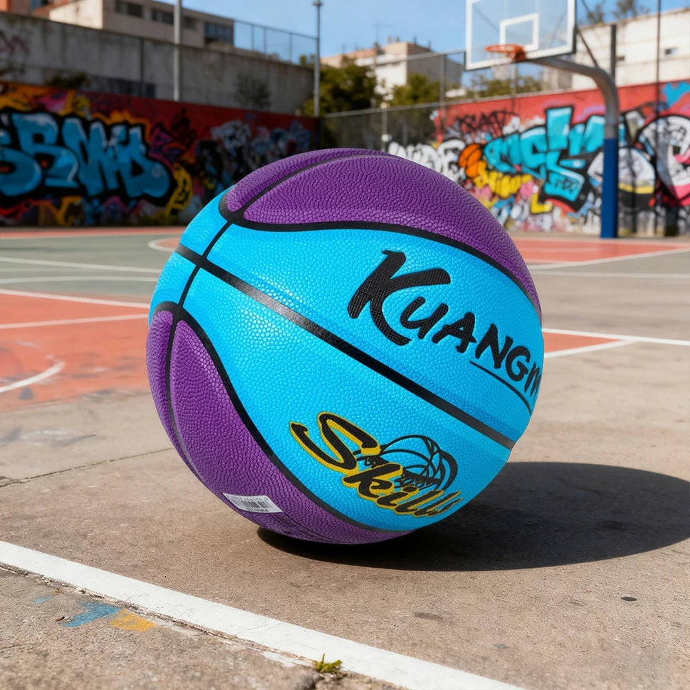 DUNK MASTER Basketball 5# Quick Rebound, Durable Nylon Bladder – Deep Channel Grip, Anti-Slip Texture, For Kids Aged 3-12 - Blue&Purple