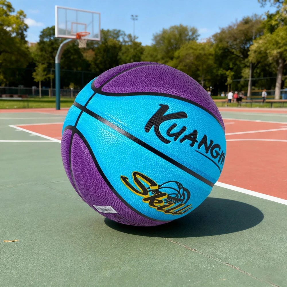 DUNK MASTER Basketball 5# Quick Rebound, Durable Nylon Bladder – Deep Channel Grip, Anti-Slip Texture, For Kids Aged 3-12 - Blue&Purple