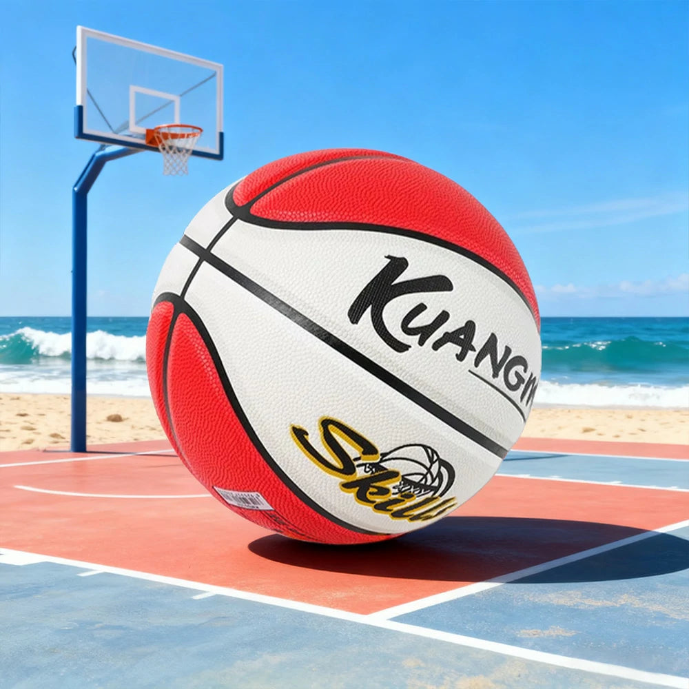 DUNK MASTER Basketball 5# Quick Rebound, Durable Nylon Bladder – Deep Channel Grip, Anti-Slip Texture, For Kids Aged 3-12 - Red&White