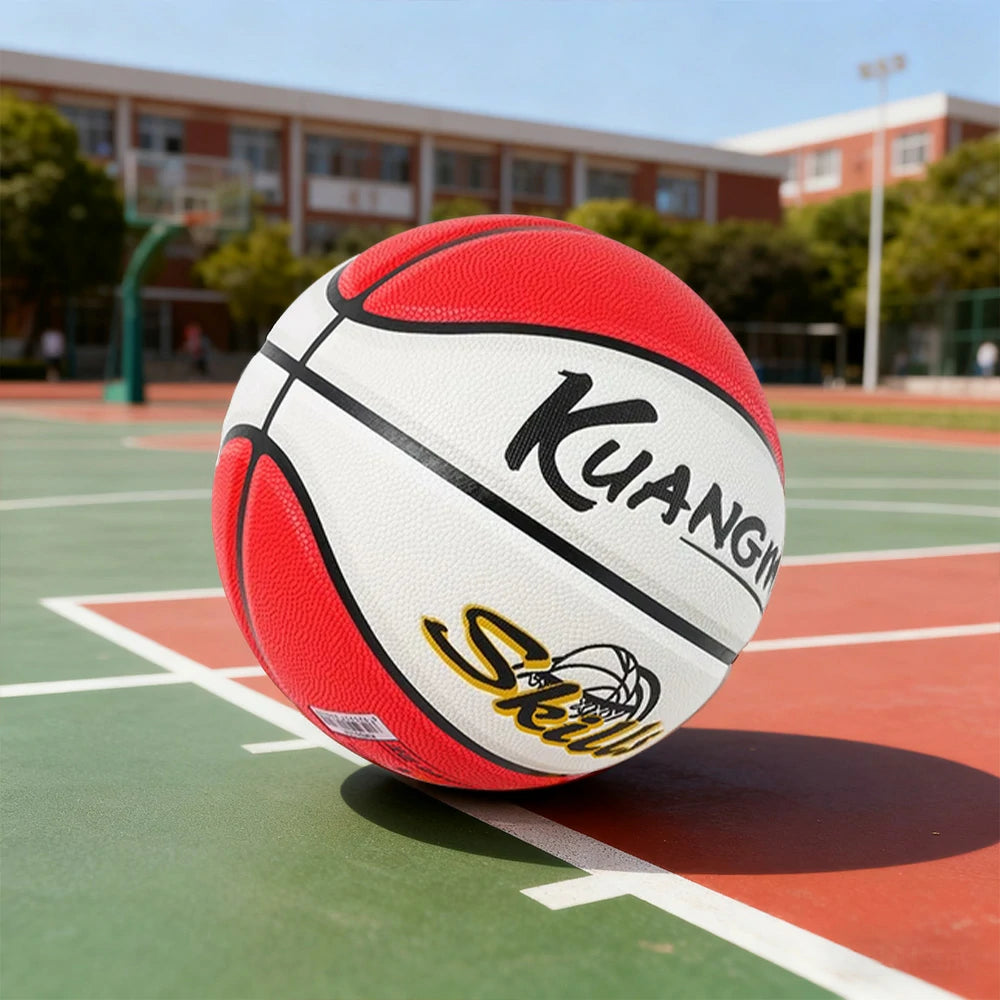 DUNK MASTER Basketball 5# Quick Rebound, Durable Nylon Bladder – Deep Channel Grip, Anti-Slip Texture, For Kids Aged 3-12 - Red&White