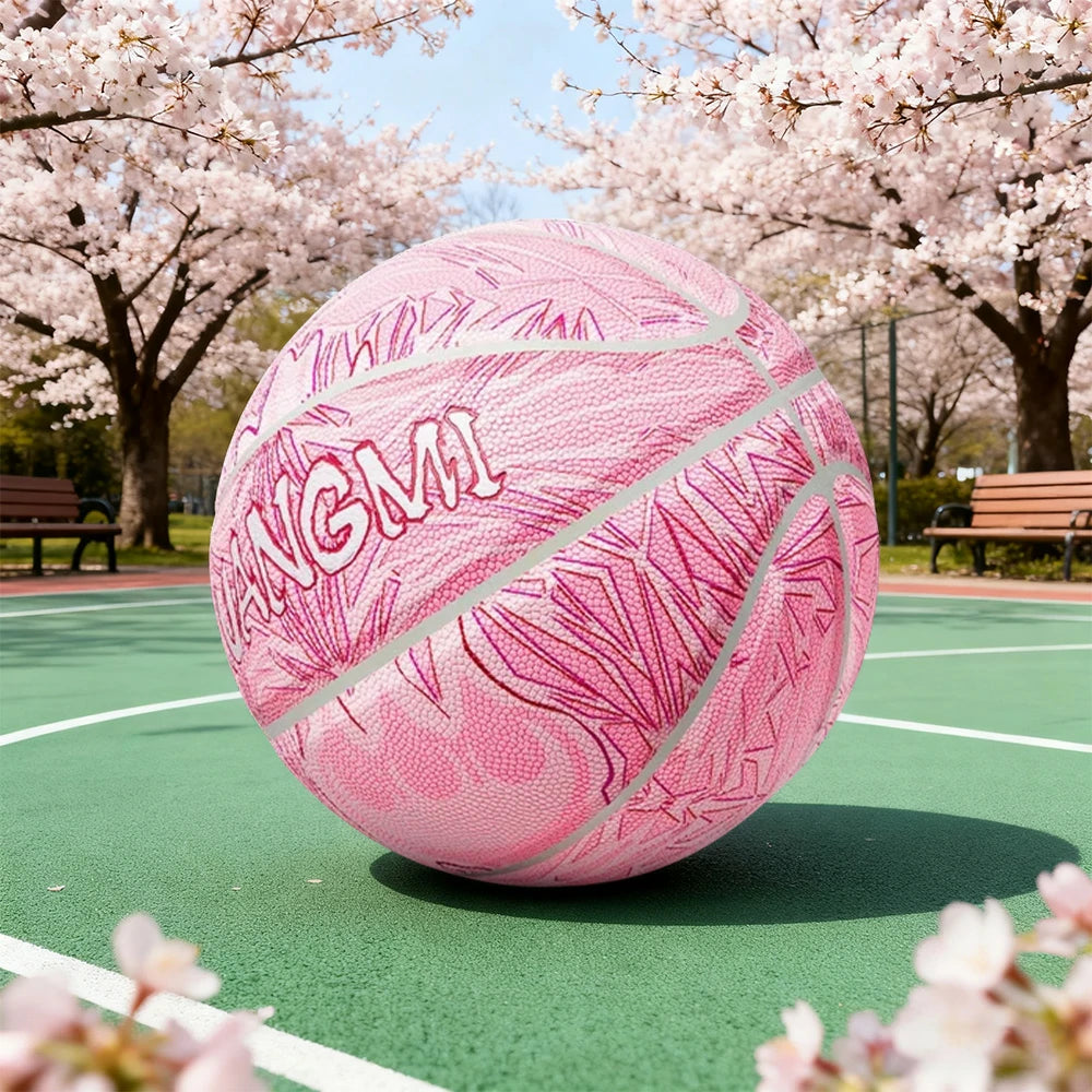DUNK MASTER Basketball 7# - Quick Rebound, Durable Butyl Bladder - Non-Slip, Moisture-Wicking Leather, 3D Luminous Logo - Red&Pink