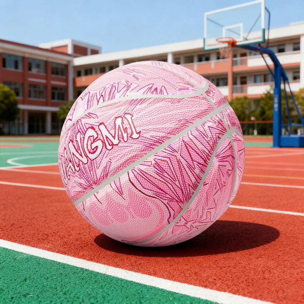 DUNK MASTER Basketball 7# - Quick Rebound, Durable Butyl Bladder - Non-Slip, Moisture-Wicking Leather, 3D Luminous Logo - Red&Pink