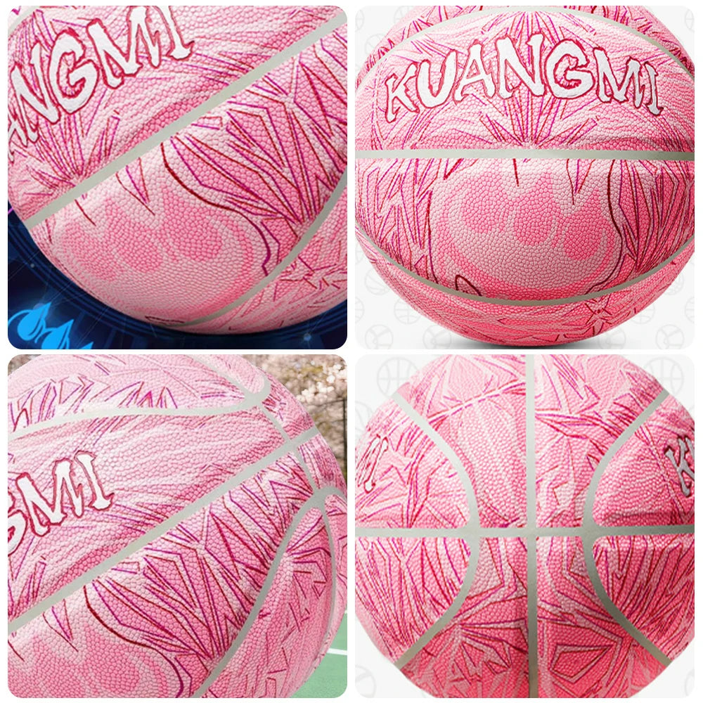DUNK MASTER Basketball 7# - Quick Rebound, Durable Butyl Bladder - Non-Slip, Moisture-Wicking Leather, 3D Luminous Logo - Red&Pink