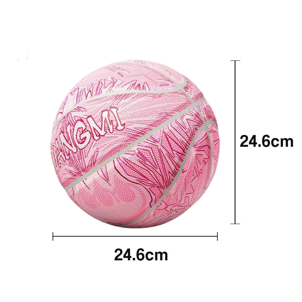 DUNK MASTER Basketball 7# - Quick Rebound, Durable Butyl Bladder - Non-Slip, Moisture-Wicking Leather, 3D Luminous Logo - Red&Pink
