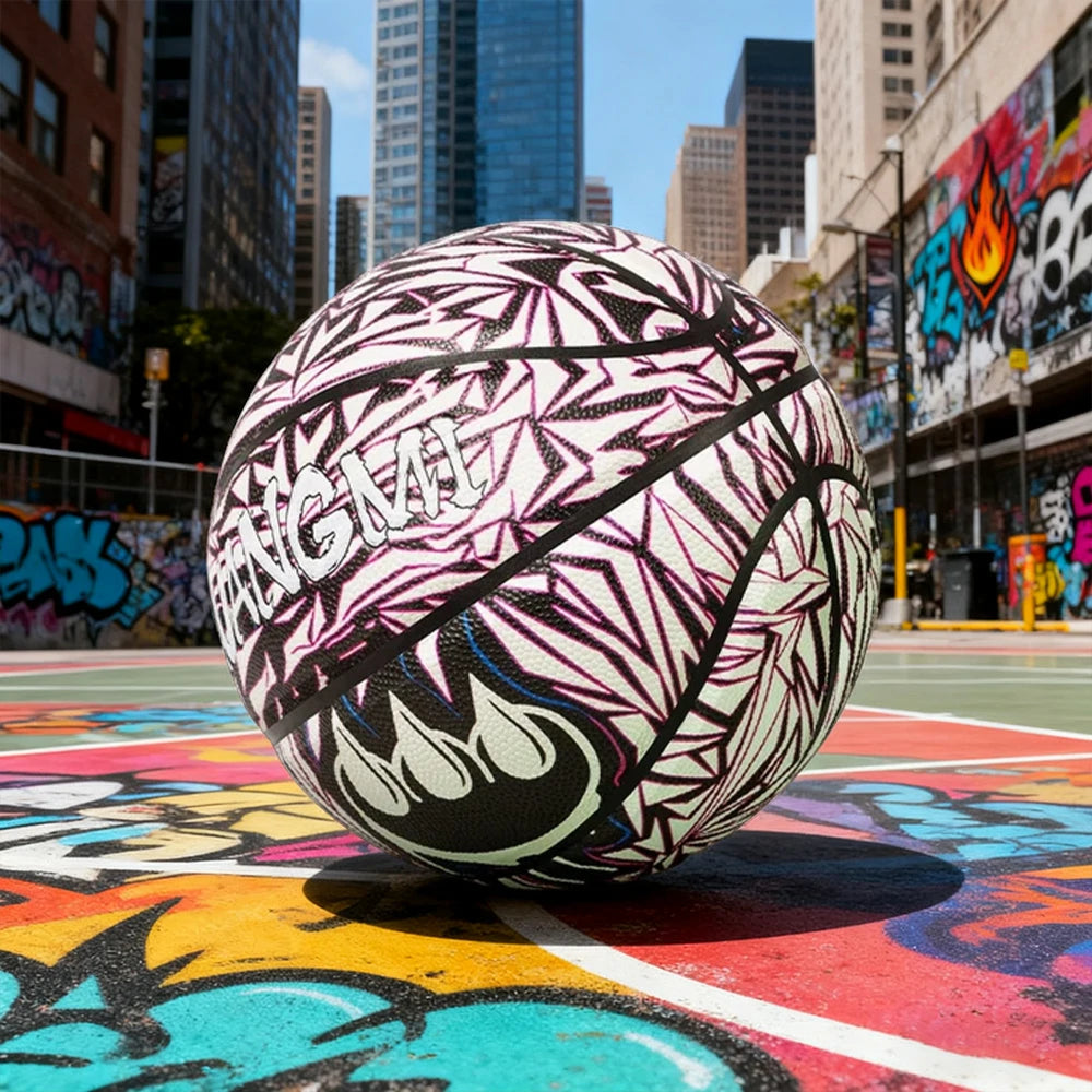 DUNK MASTER Basketball 7# - Quick Rebound, Durable Butyl Bladder - Non-Slip, Moisture-Wicking Leather, 3D Luminous Logo - Black&Purple