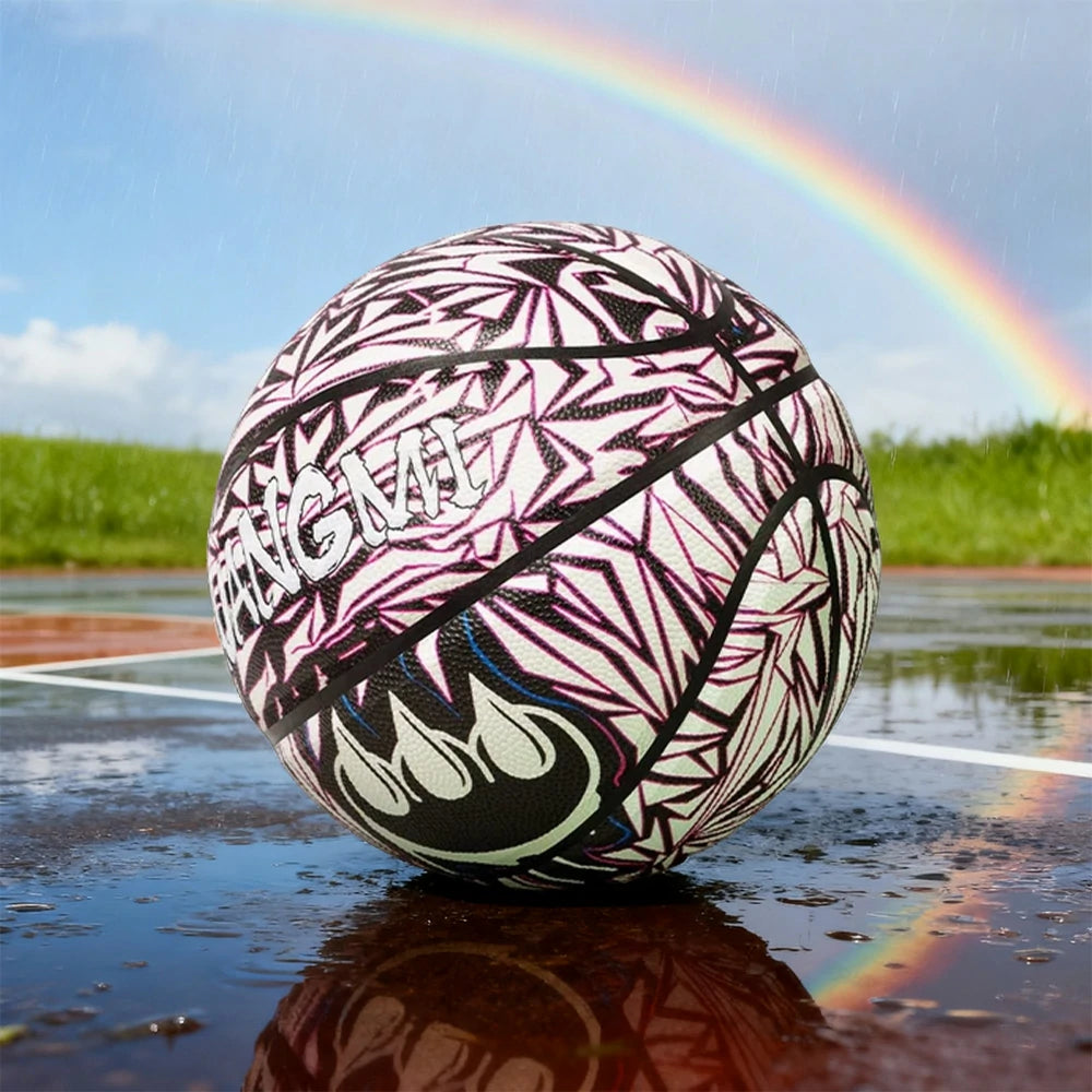 DUNK MASTER Basketball 7# - Quick Rebound, Durable Butyl Bladder - Non-Slip, Moisture-Wicking Leather, 3D Luminous Logo - Black&Purple