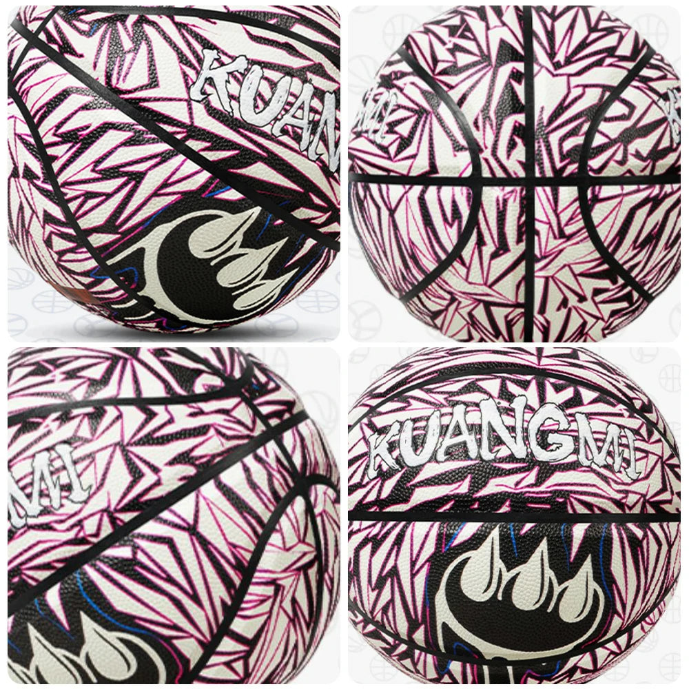 DUNK MASTER Basketball 7# - Quick Rebound, Durable Butyl Bladder - Non-Slip, Moisture-Wicking Leather, 3D Luminous Logo - Black&Purple