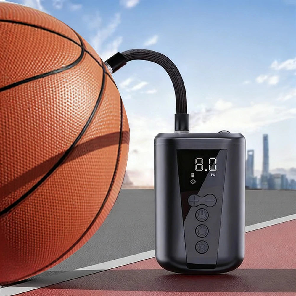 DUNK MASTER Smart Electric Ball Pump – Pressure Monitoring, Auto Stop Inflation, LED Emergency Light – Type-C Rechargeable, Portable Design with Storage Bag