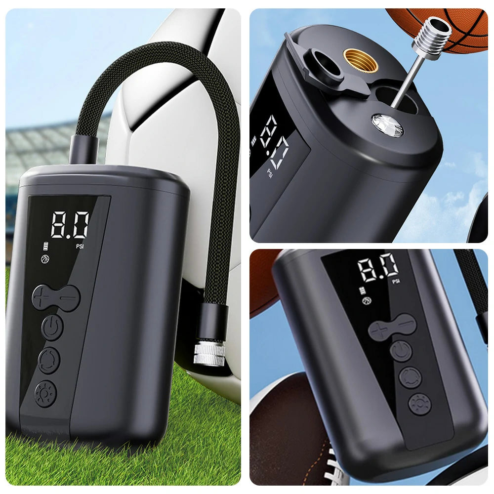 DUNK MASTER Smart Electric Ball Pump – Pressure Monitoring, Auto Stop Inflation, LED Emergency Light – Type-C Rechargeable, Portable Design with Storage Bag