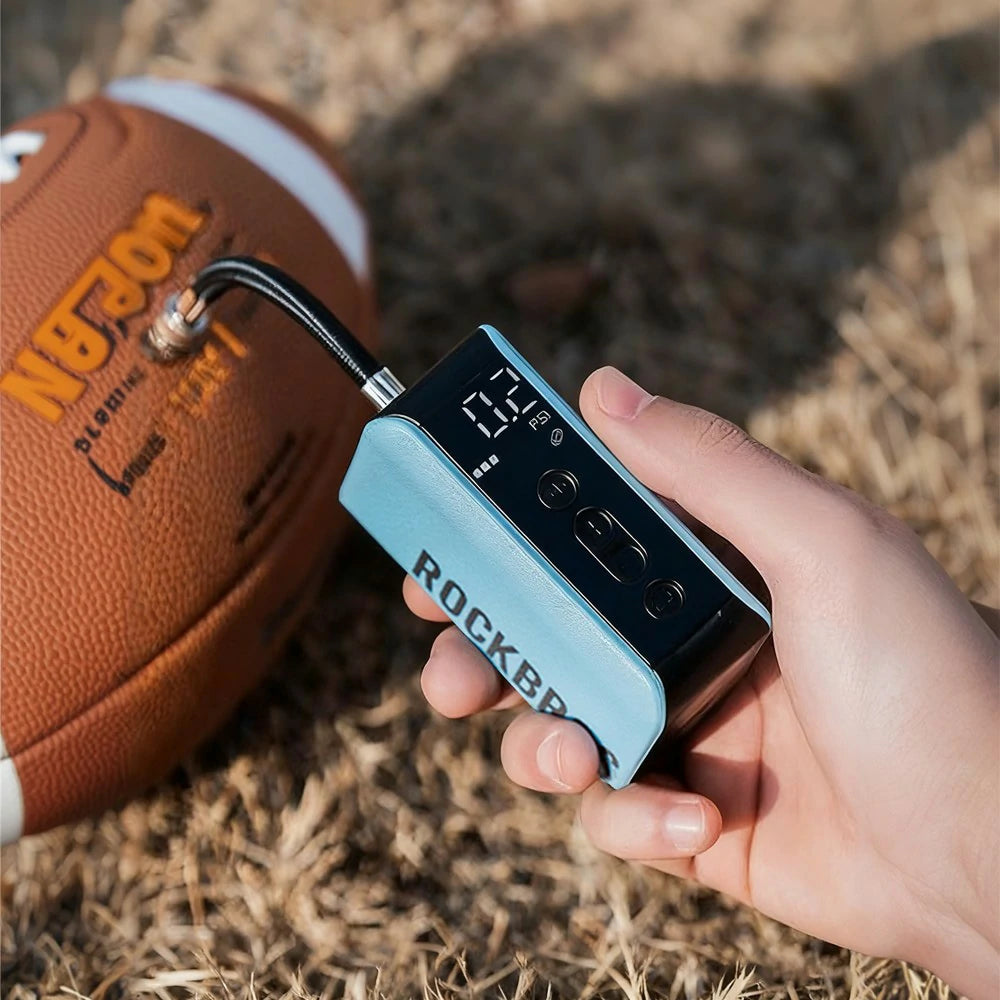 DUNK MASTER Mini Electric Ball Pump – Smart LED Display, Auto Stop Inflation, 4 Preset Modes – Lightweight Portable Design with Type-C Charging and Flexible Air Hose - Blue