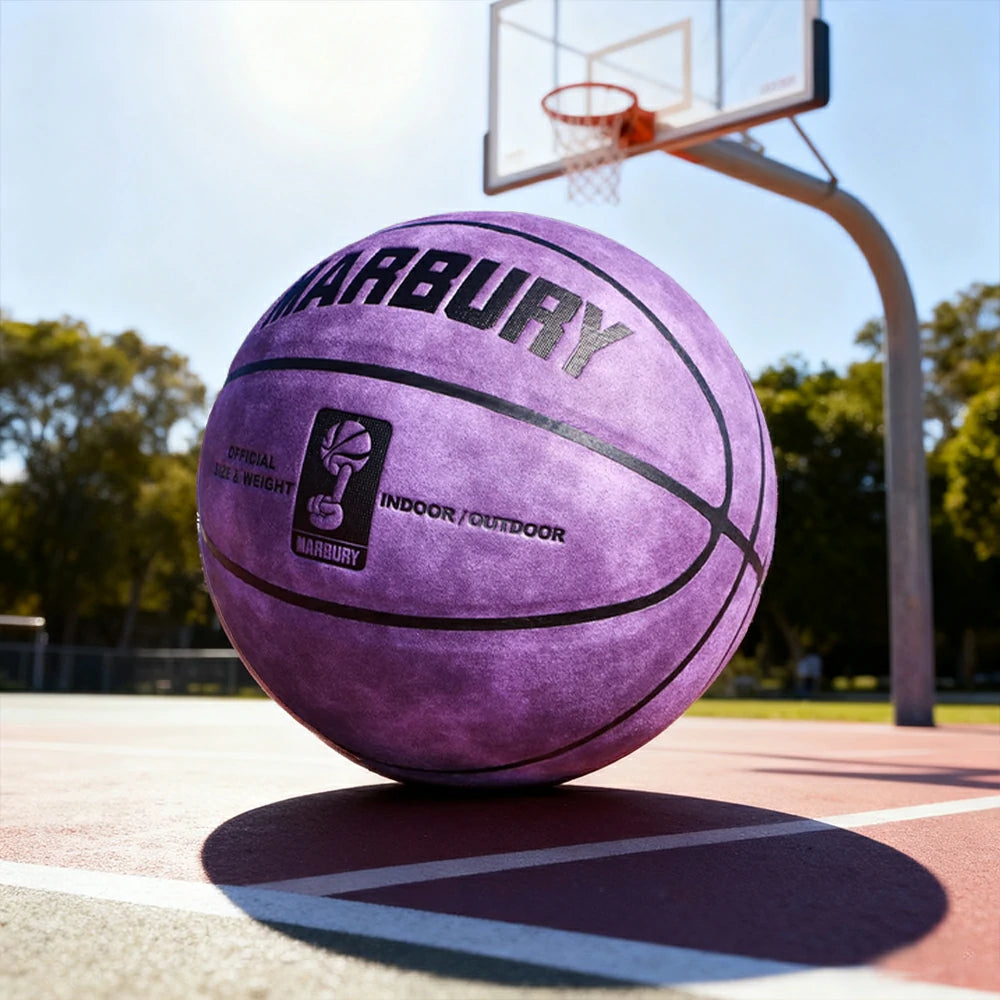 DUNK MASTER Basketball 7# – Soft Rebound, Durable Suede Leather – Wide Channel Grip, Moisture-Wicking, High-Quality Bladder - Purple