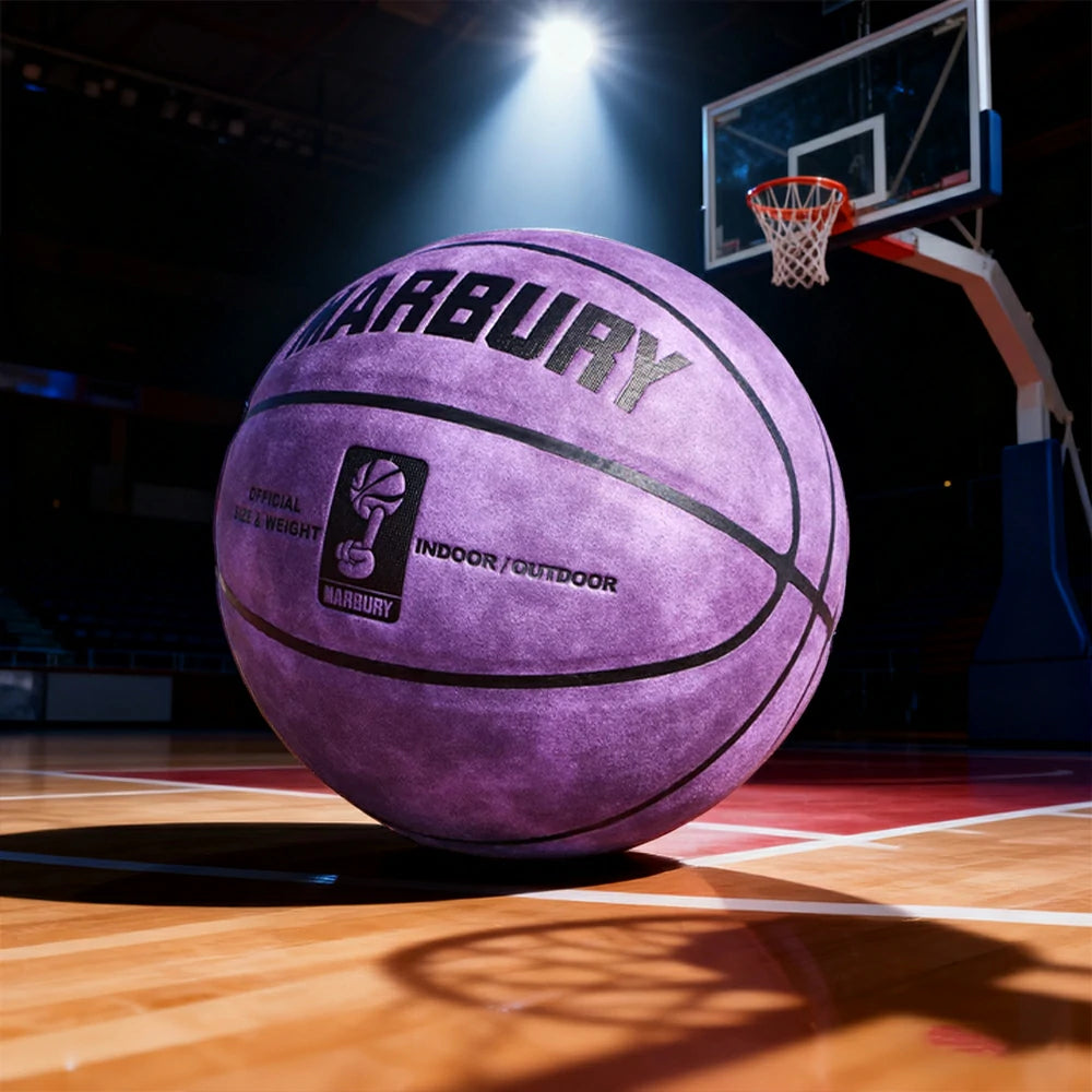 DUNK MASTER Basketball 7# – Soft Rebound, Durable Suede Leather – Wide Channel Grip, Moisture-Wicking, High-Quality Bladder - Purple