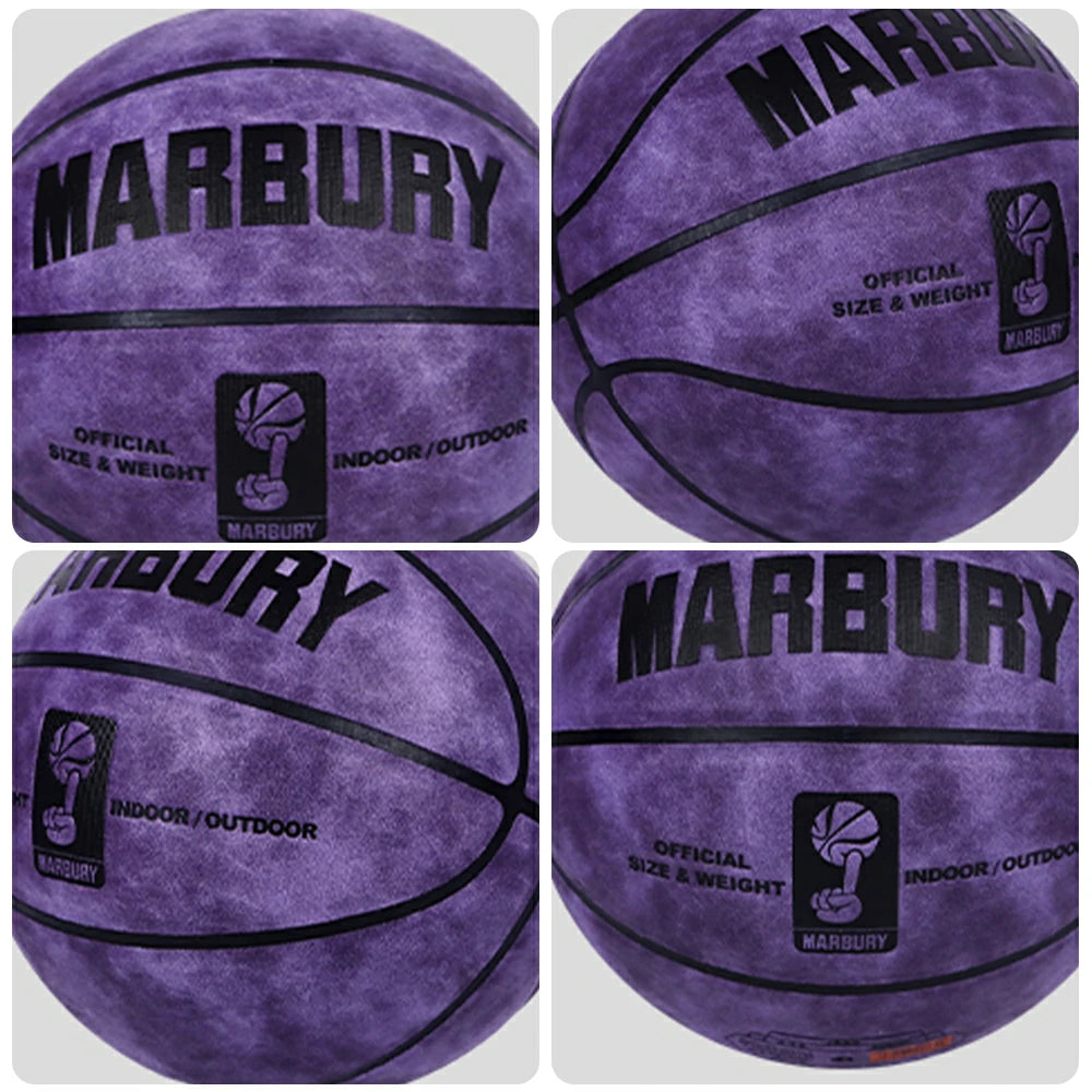 DUNK MASTER Basketball 7# – Soft Rebound, Durable Suede Leather – Wide Channel Grip, Moisture-Wicking, High-Quality Bladder - Purple
