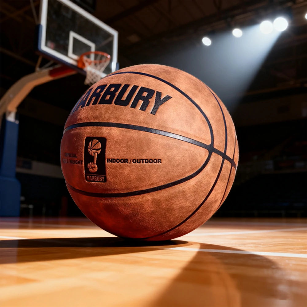 DUNK MASTER Basketball 7# – Soft Rebound, Durable Suede Leather – Wide Channel Grip, Moisture-Wicking, High-Quality Bladder - Yellow