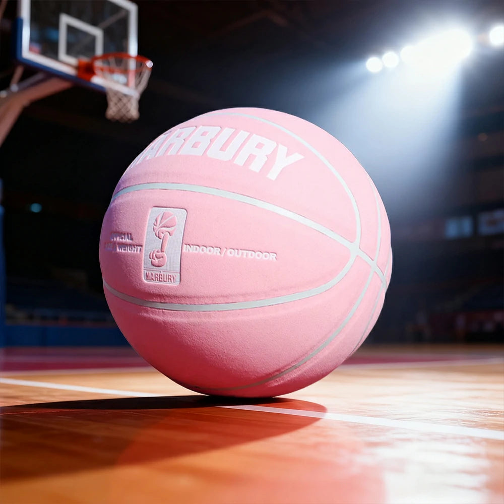 DUNK MASTER Basketball 7# – Soft Rebound, Durable Suede Leather – Wide Channel Grip, Moisture-Wicking, High-Quality Bladder - Pink