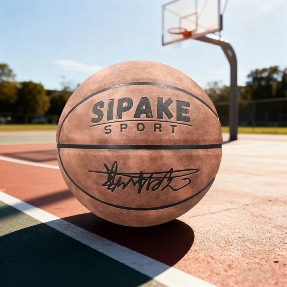 DUNK MASTER Basketball 7# – Soft Rebound, Durable Suede Leather – Wide Channel Grip, Moisture-Wicking, High-Quality Bladder - Brown