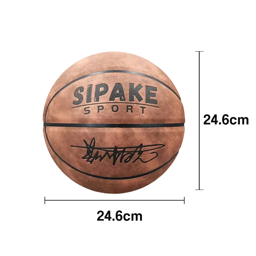 DUNK MASTER Basketball 7# – Soft Rebound, Durable Suede Leather – Wide Channel Grip, Moisture-Wicking, High-Quality Bladder - Brown