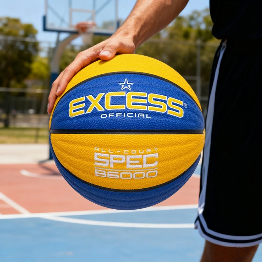 DUNK MASTER Basketball 7# – Anti-Slip Wave Texture, Sweat-Absorbent PU Leather – Tire-Grade Butyl Bladder, Soft Foam Rebound, Balanced Nylon Winding - Yellow