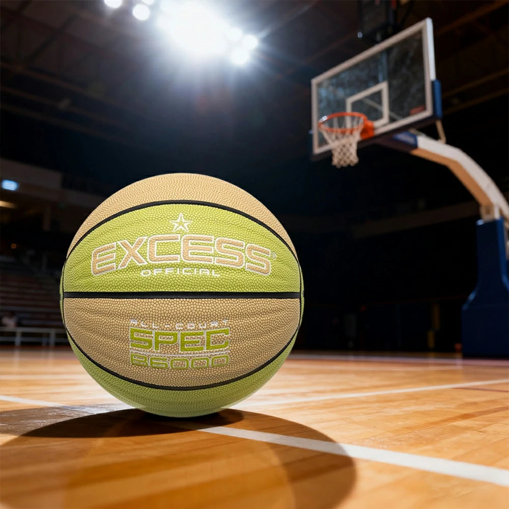 DUNK MASTER Basketball 7# – Anti-Slip Wave Texture, Sweat-Absorbent PU Leather – Tire-Grade Butyl Bladder, Soft Foam Rebound, Balanced Nylon Winding - Green