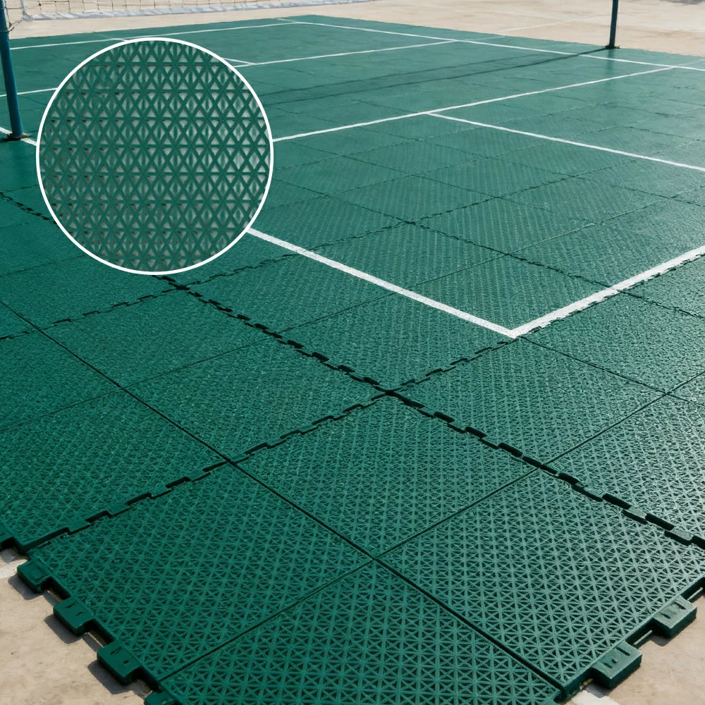 DUNK MASTER Interlocking Sports Floor Tiles - Double Layer Anti-Slip Basketball Court Flooring Modular Tiles 10/20/30 Square Meters - Dark Green