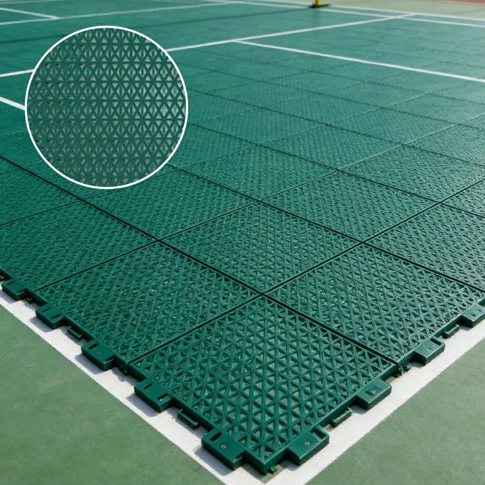 DUNK MASTER Interlocking Sports Floor Tiles - Double Layer Anti-Slip Basketball Court Flooring Modular Tiles 10/20/30 Square Meters - Dark Green