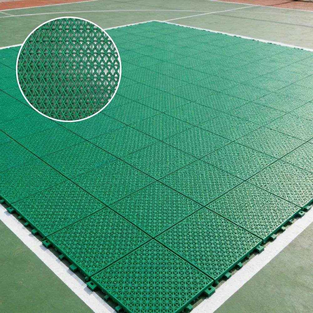 DUNK MASTER Interlocking Sports Floor Tiles - Double Layer Anti-Slip Basketball Court Flooring Modular Tiles 10/20/30 Square Meters - Grass Green