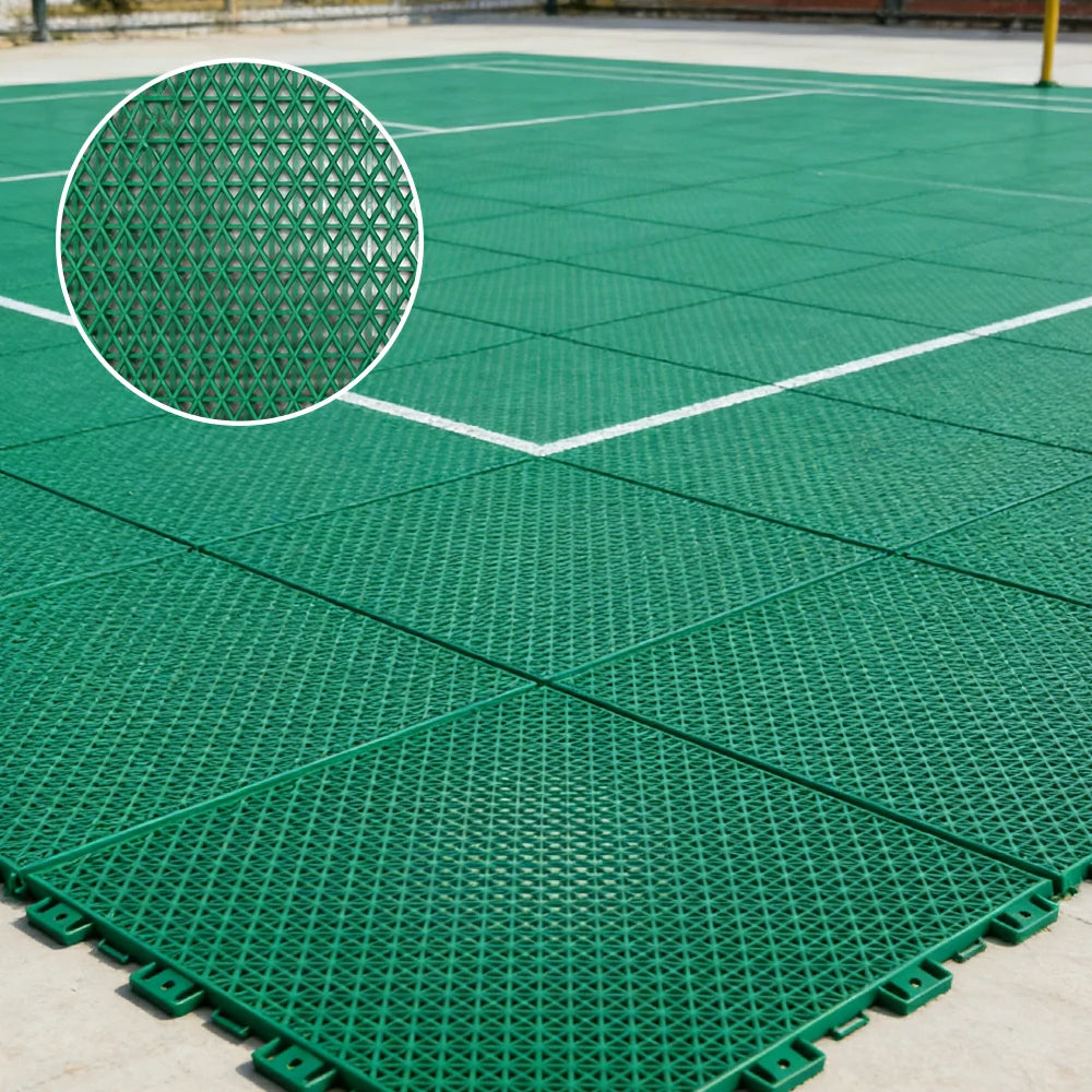 DUNK MASTER Interlocking Sports Floor Tiles - Double Layer Anti-Slip Basketball Court Flooring Modular Tiles 10/20/30 Square Meters - Grass Green