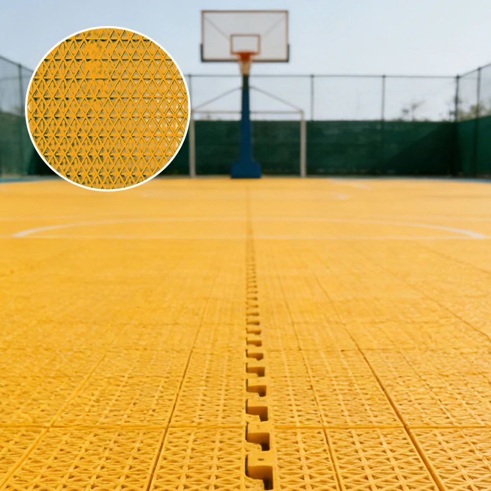 DUNK MASTER Interlocking Sports Floor Tiles - Double Layer Anti-Slip Basketball Court Flooring Modular Tiles 10/20/30 Square Meters - Yellow