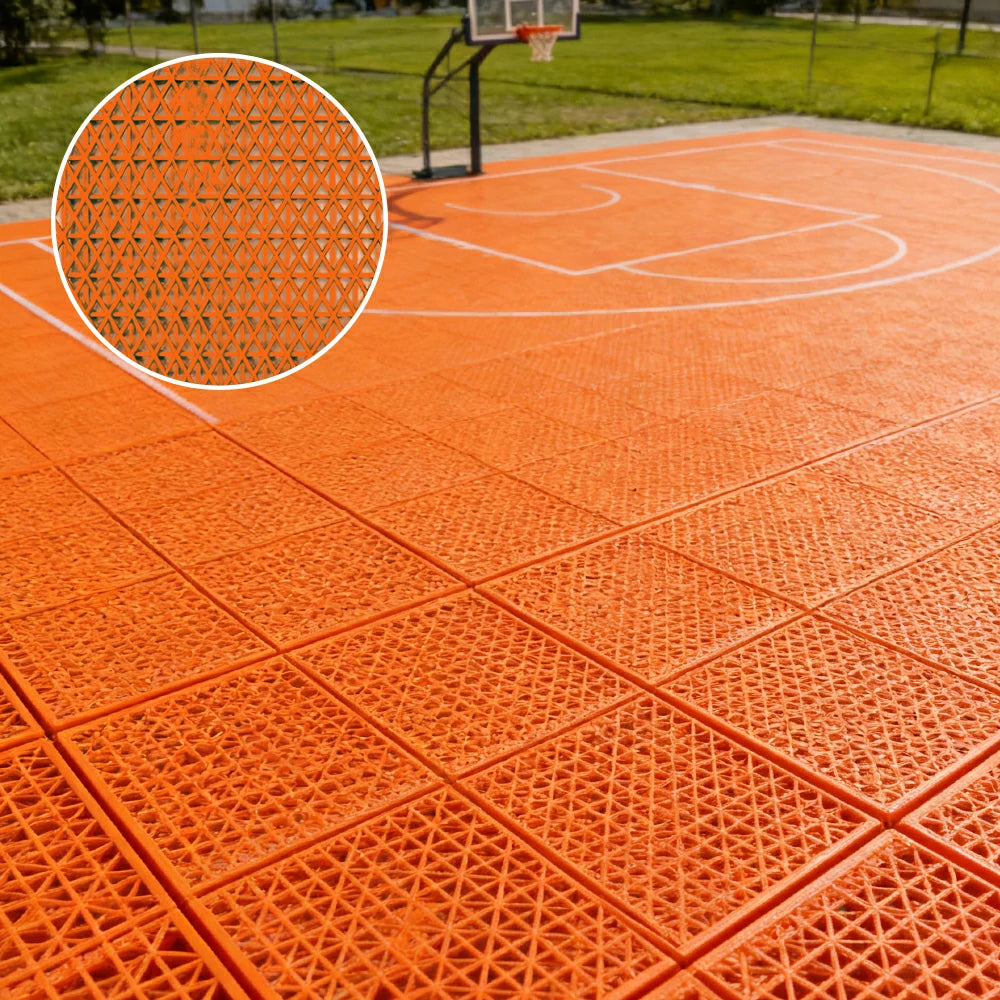 DUNK MASTER Interlocking Sports Floor Tiles - Double Layer Anti-Slip Basketball Court Flooring Modular Tiles 10/20/30 Square Meters - Orange