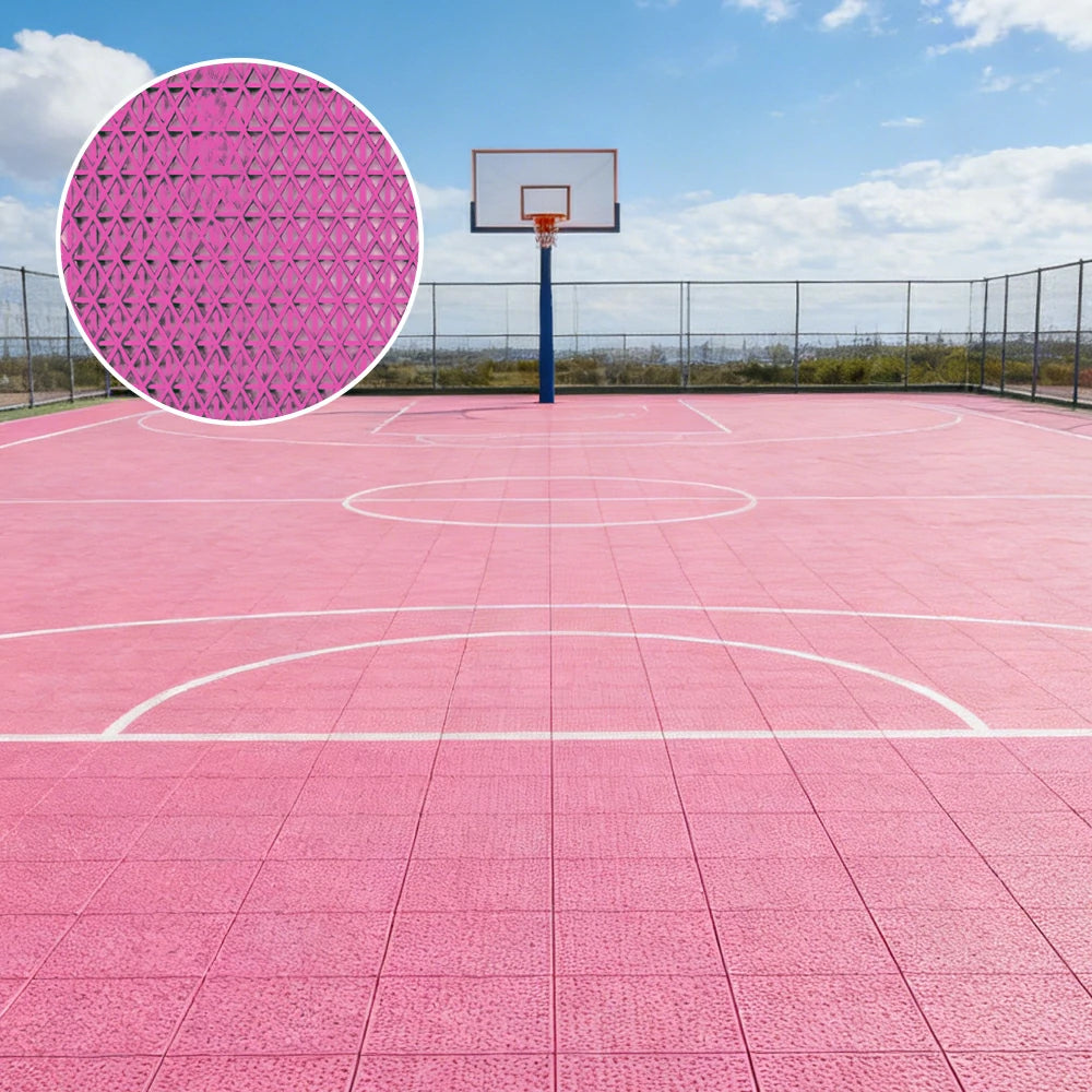 DUNK MASTER Interlocking Sports Floor Tiles - Double Layer Anti-Slip Basketball Court Flooring Modular Tiles 10/20/30 Square Meters - Pink