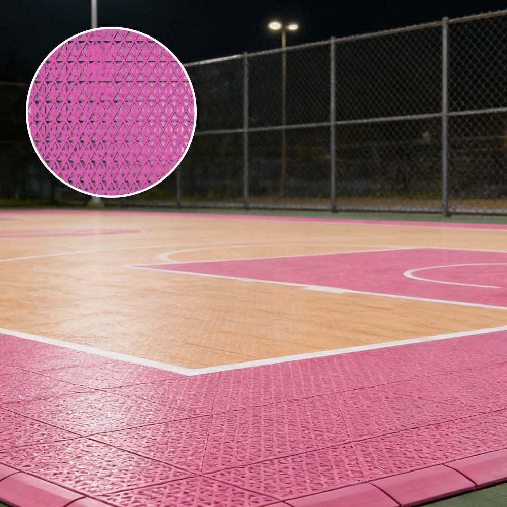 DUNK MASTER Interlocking Sports Floor Tiles - Double Layer Anti-Slip Basketball Court Flooring Modular Tiles 10/20/30 Square Meters - Pink